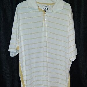 Adidas Men's Polo Shirt - Cream and Tan Stripes